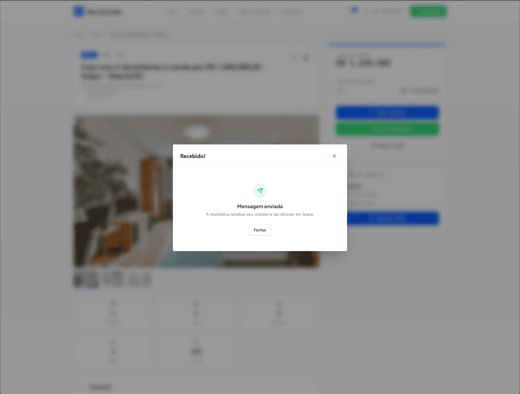 Confirmação de mensagem enviada no portal