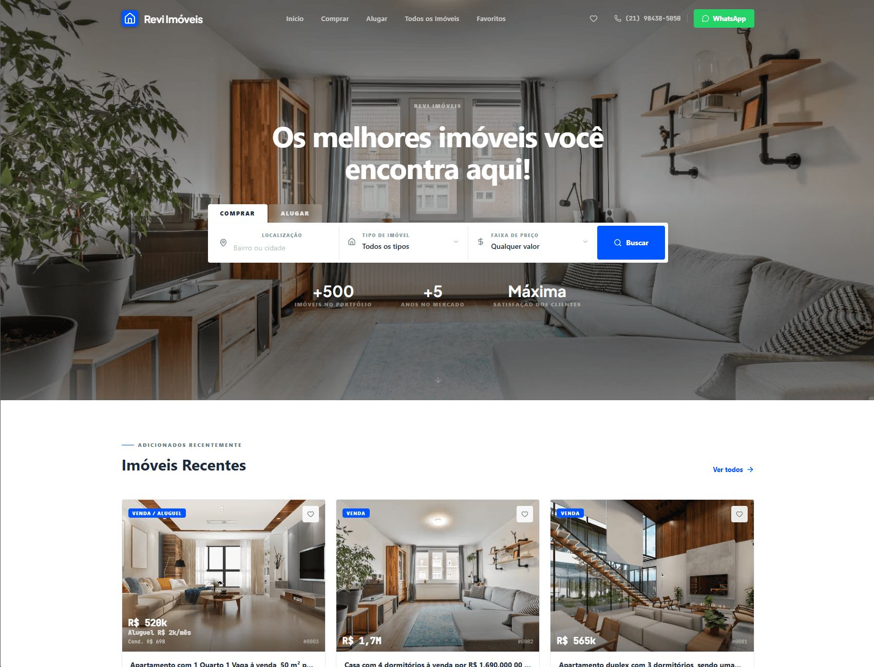 Portal público Revi Imóveis - exemplo real de portal de imóveis criado com o Revi
